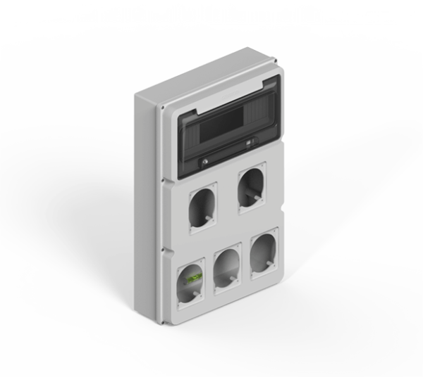 Caja IP65 P/12 polos DIN + 2 módulos P/5 tomas encapsuladas